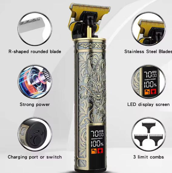 Professional Vintage Hair & Beard Trimmer – Cordless, USB Rechargeable